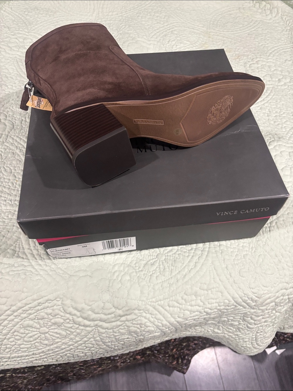 Vince Camuto Dark Brown Suede Block Heel Booties